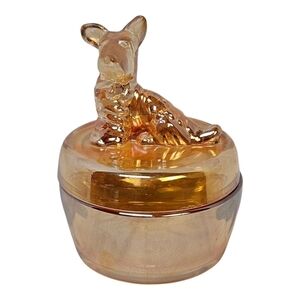 Vtg Jeanette Carnival Glass Scottie Dog Trinket Powder Box Dish amber ma…​​​​